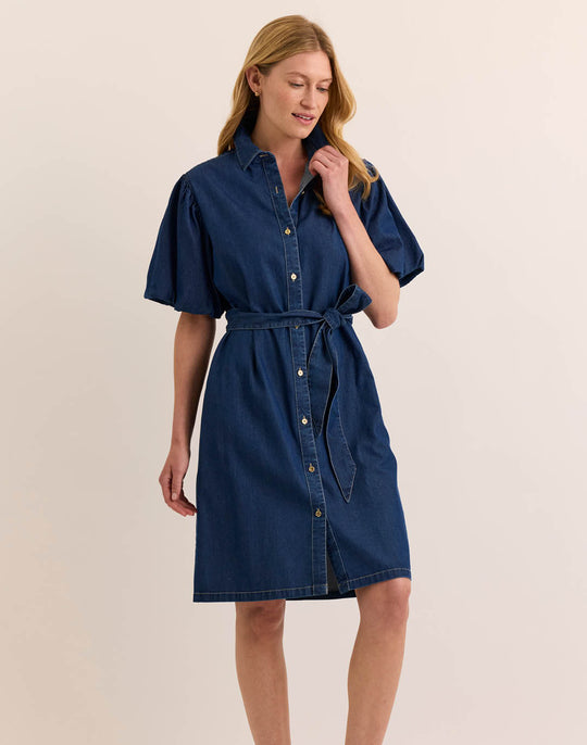 Angelina Elbow Sleeve Dark Wash Denim Dress