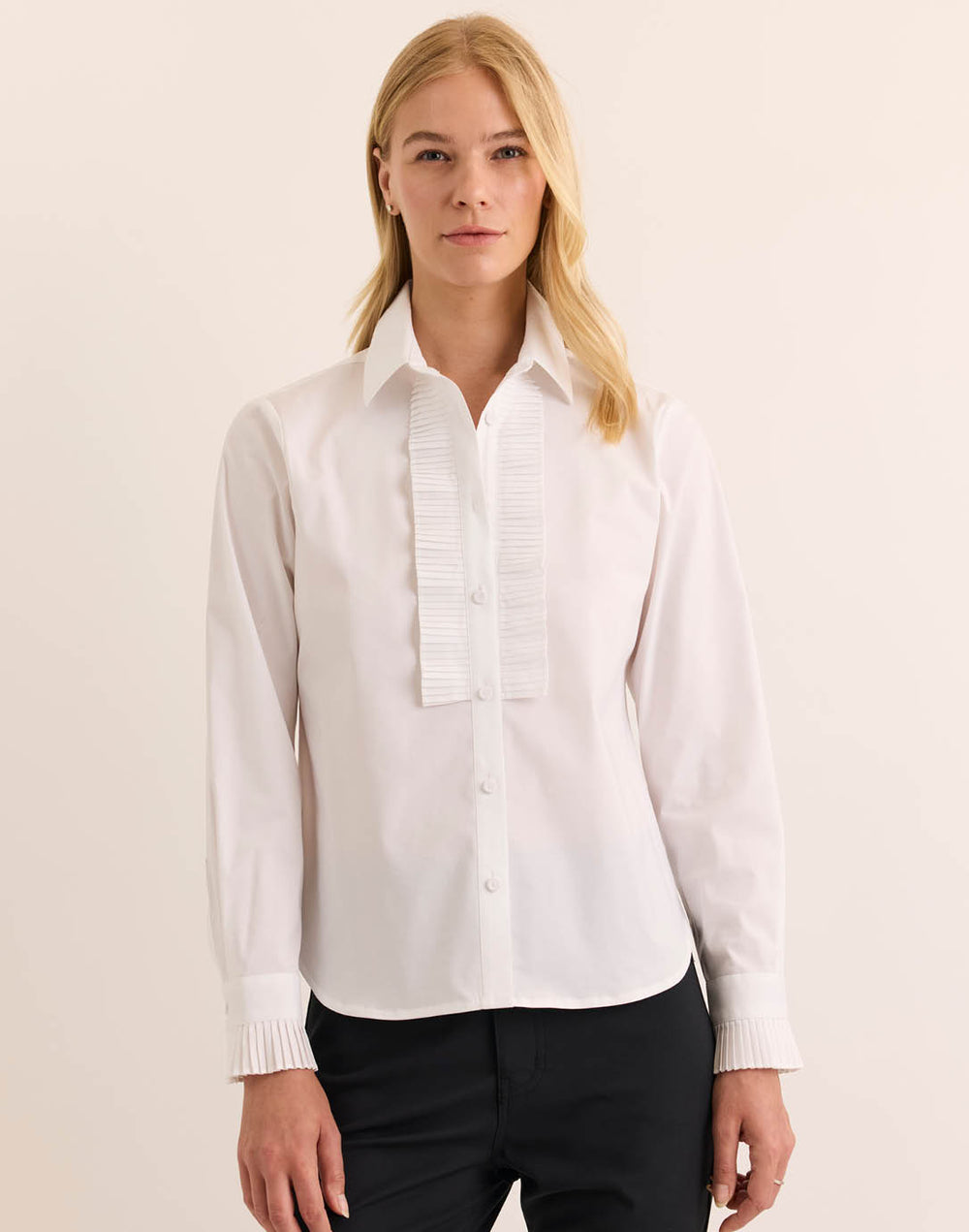 Piper Long Sleeve Pleated Ruffle Shirt Black / M