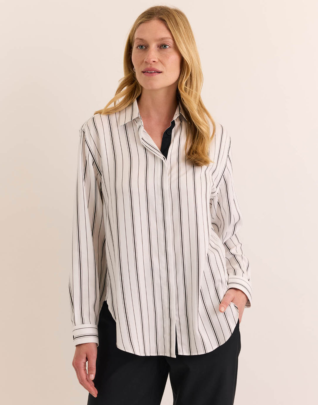 Margot Long Sleeve White/Black Stripe Shirt