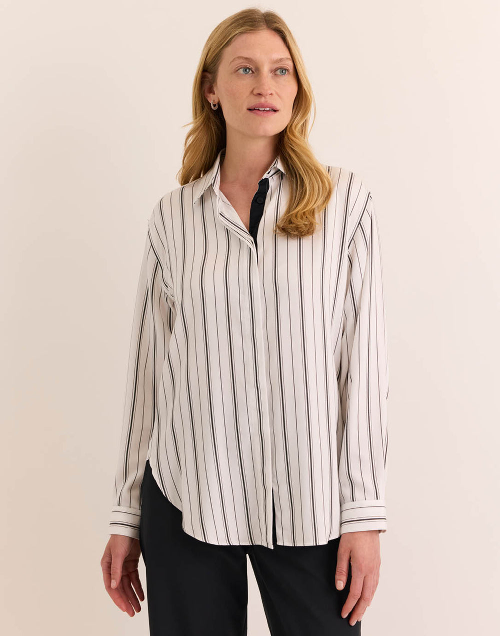 Margot Long Sleeve White/Black Stripe Shirt