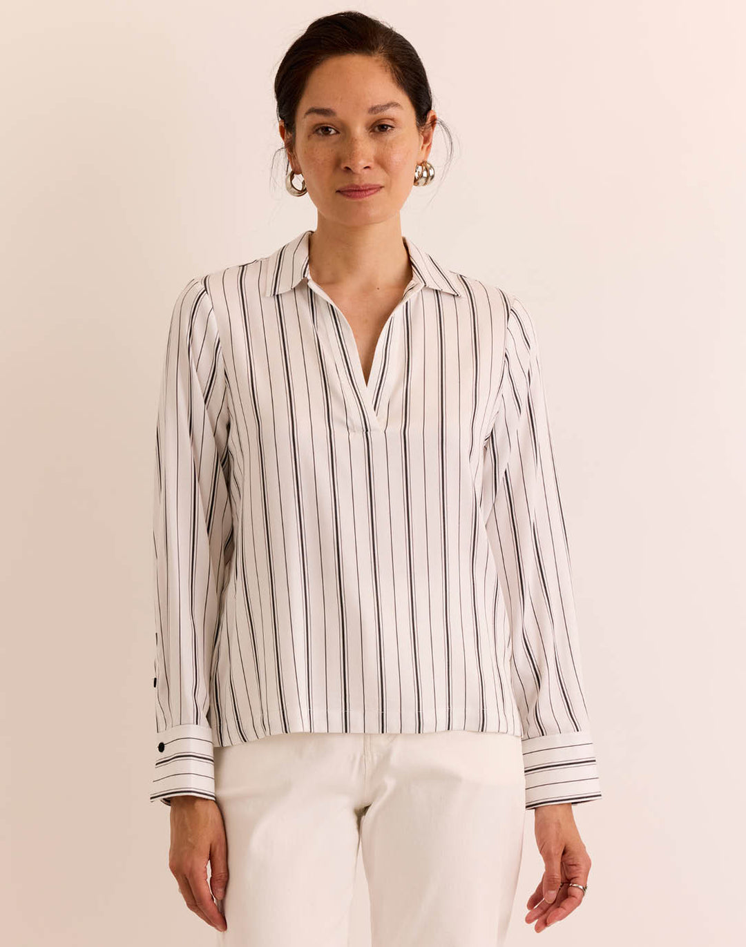Mona Long Sleeve White/Black Stripe Top