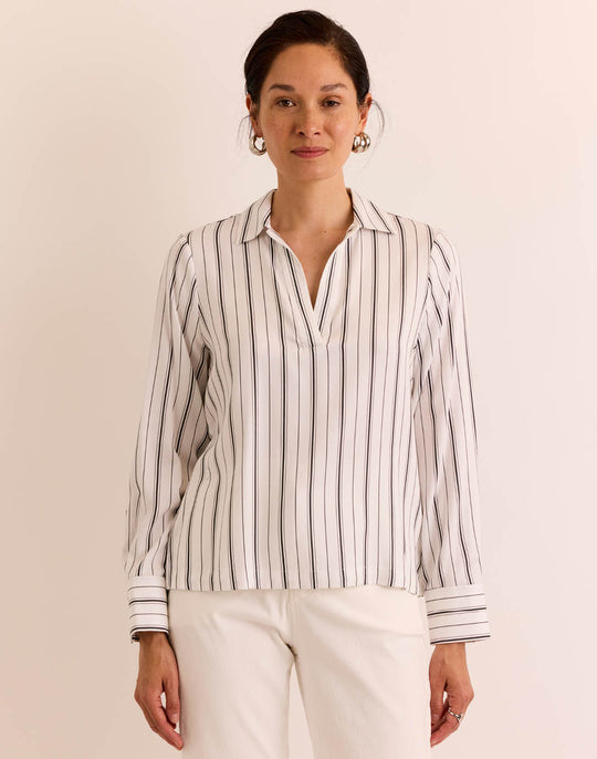 Mona Long Sleeve White/Black Stripe Top