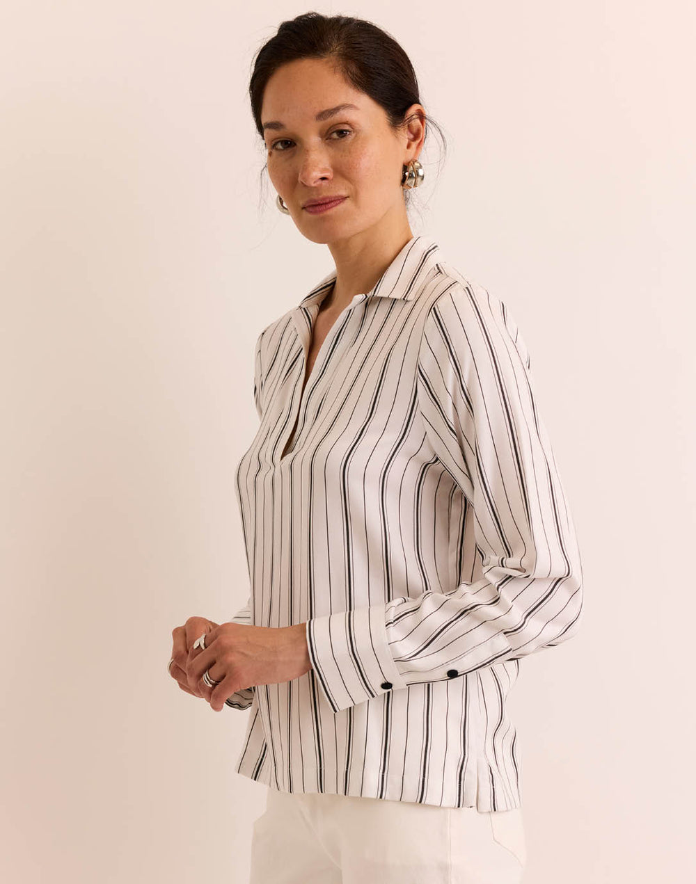 Mona Long Sleeve White/Black Stripe Top
