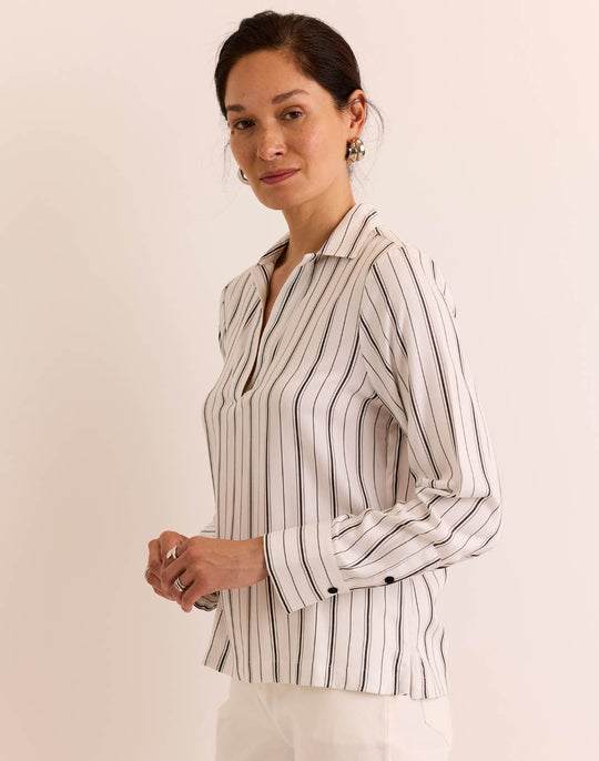 Mona Long Sleeve White/Black Stripe Top
