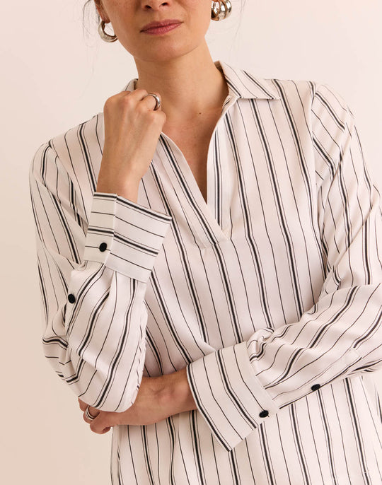 Mona Long Sleeve White/Black Stripe Top