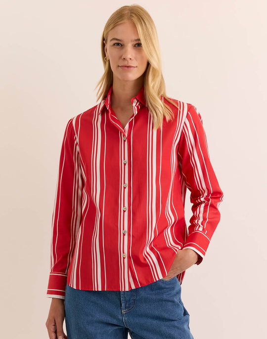 Margot Long Sleeve Rouge/White Stripe Shirt