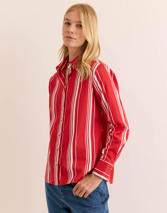 Margot Long Sleeve Rouge/White Stripe Shirt