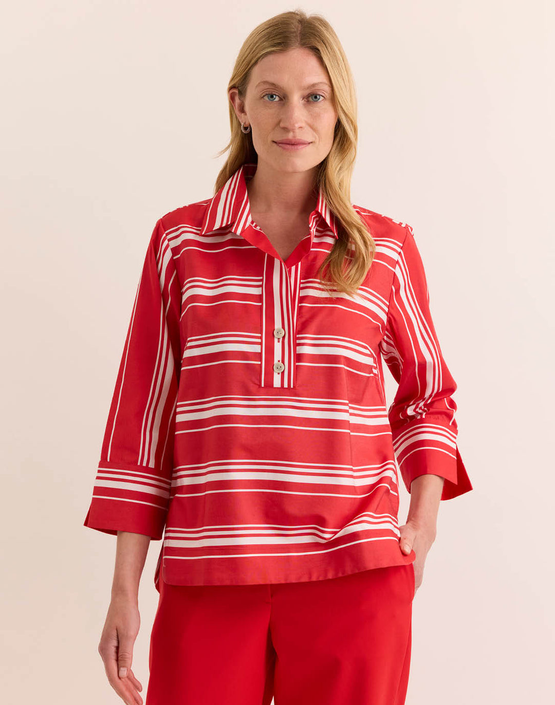 Aileen 3/4 Sleeve Rouge/White Stripe Top