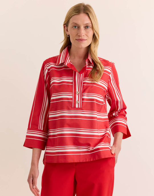 Aileen 3/4 Sleeve Rouge/White Stripe Top