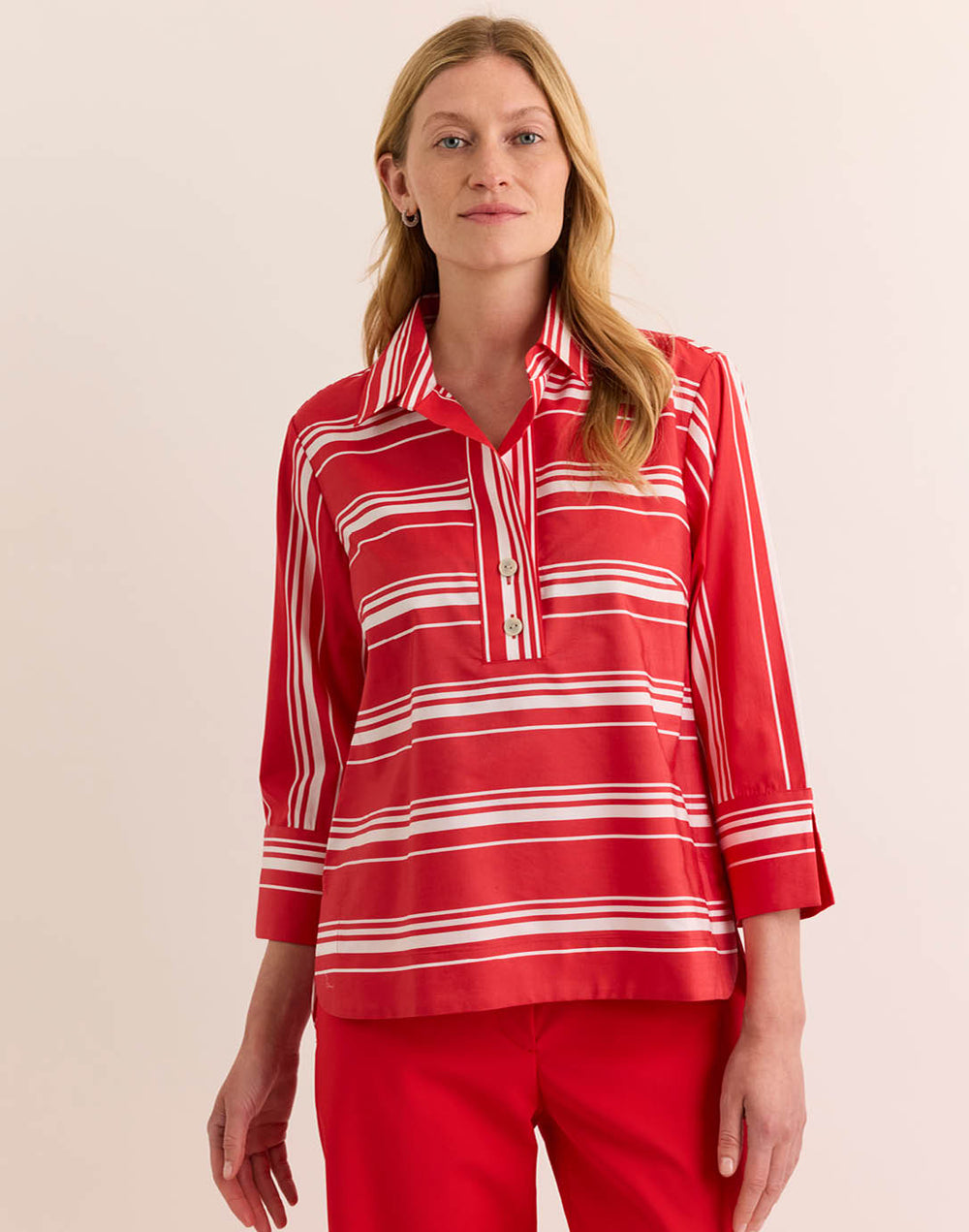 Aileen 3/4 Sleeve Rouge/White Stripe Top