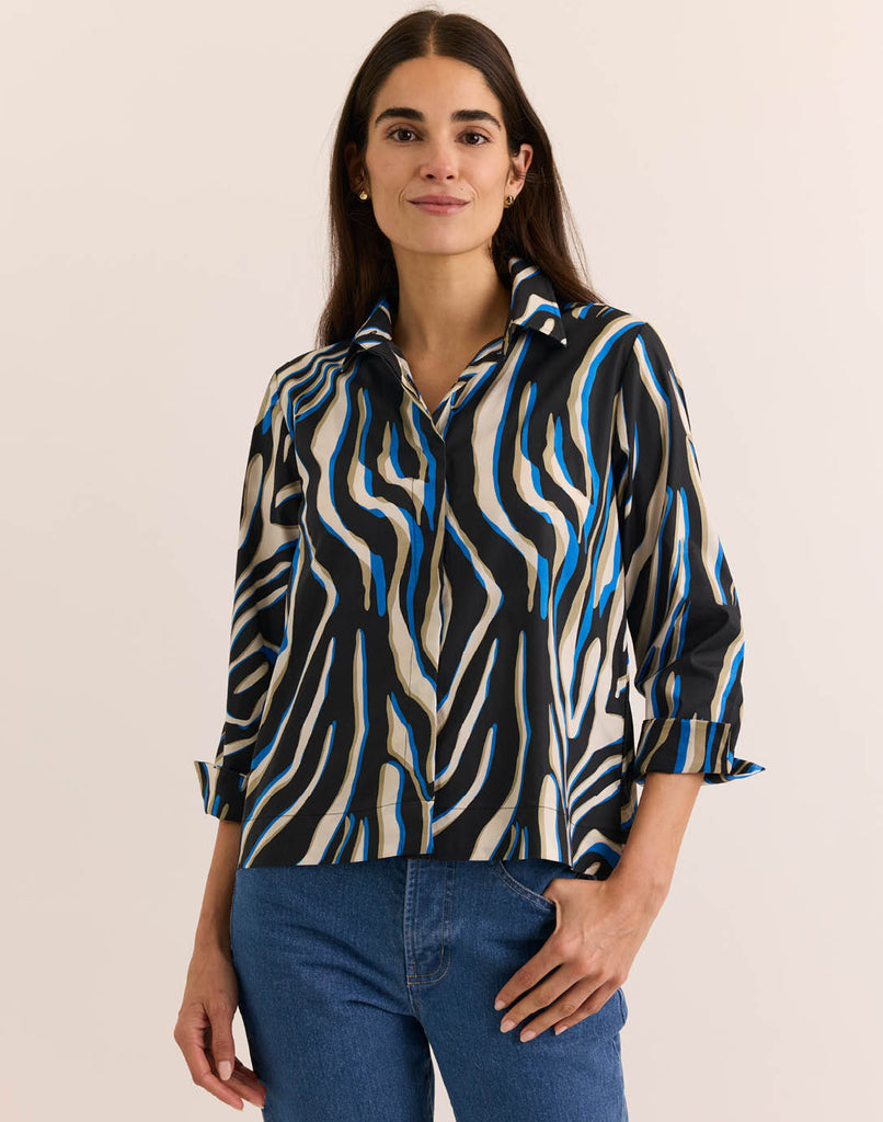 MARK & LONA Queen's Zebra Crew ニット New Xena 3/4 Sleeve Abstract Zebra – Hinson Wu