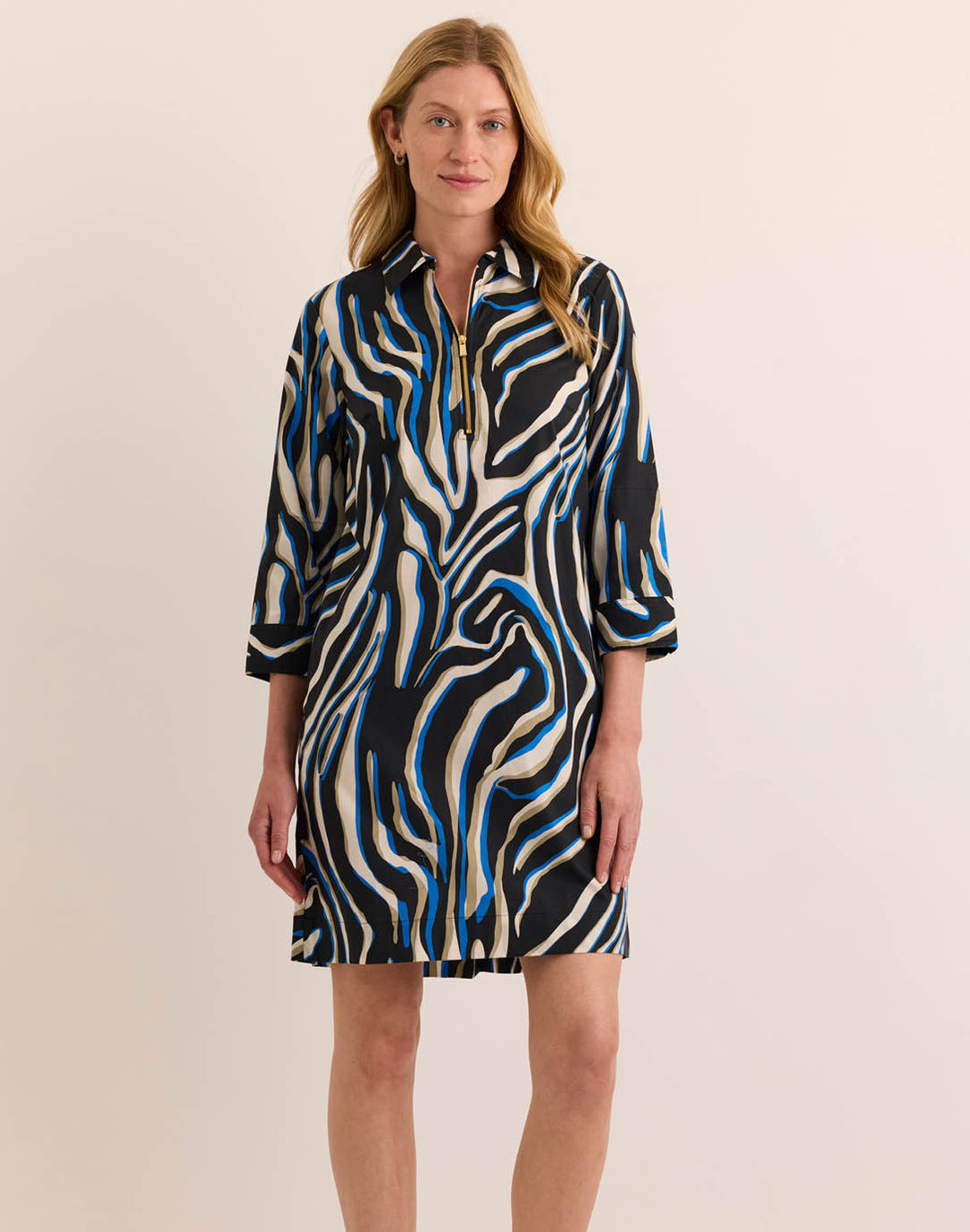 Alessa 3/4 Sleeve Abstract Zebra Dress Abstract Zebra / L