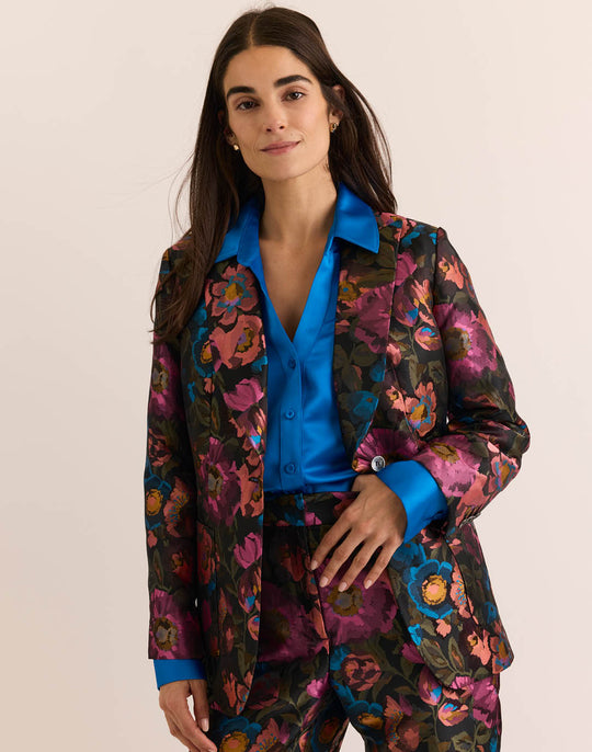 Corinne Long Sleeve Floral Bouquet Jacquard Jacket