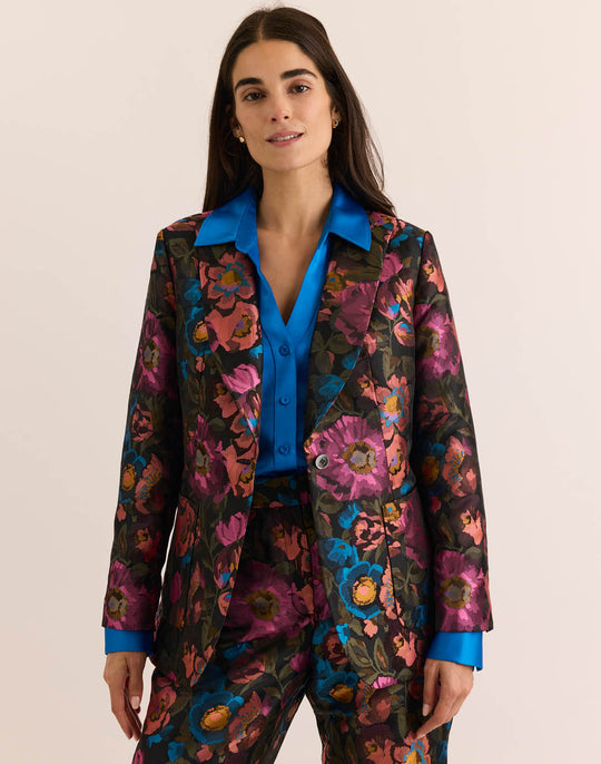 Corinne Long Sleeve Floral Bouquet Jacquard Jacket
