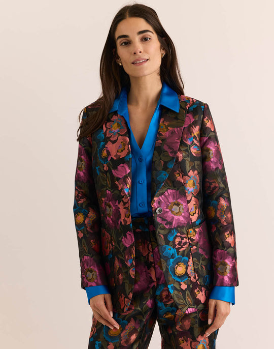 Corinne Long Sleeve Floral Bouquet Jacquard Jacket