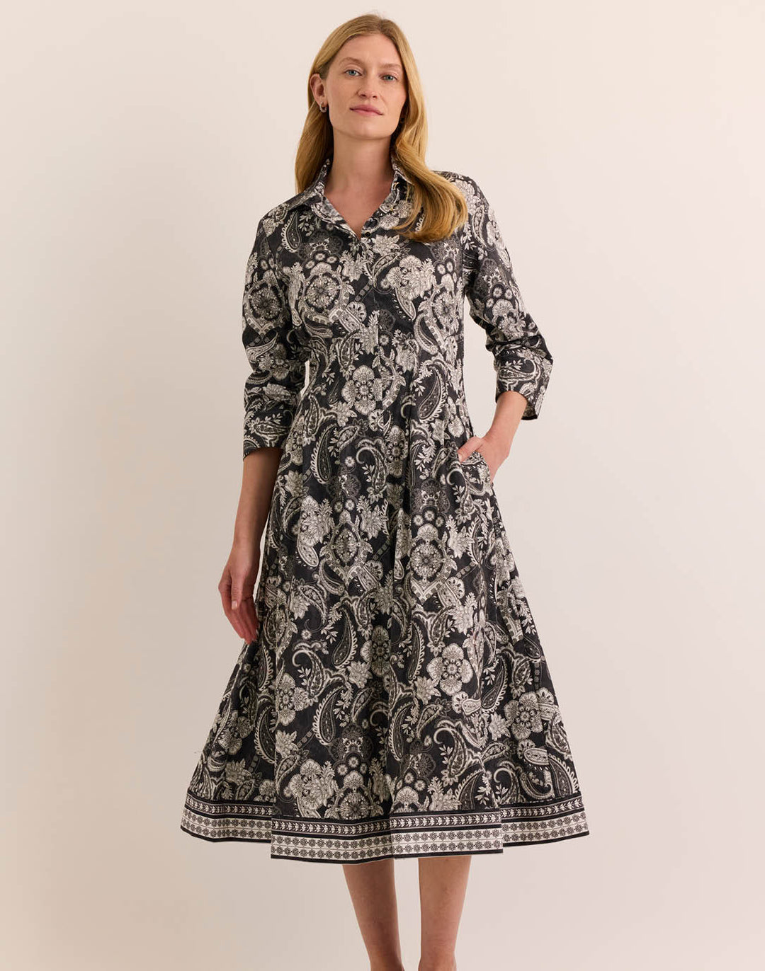 Martina 3/4 Sleeve Painted Paisley Dress