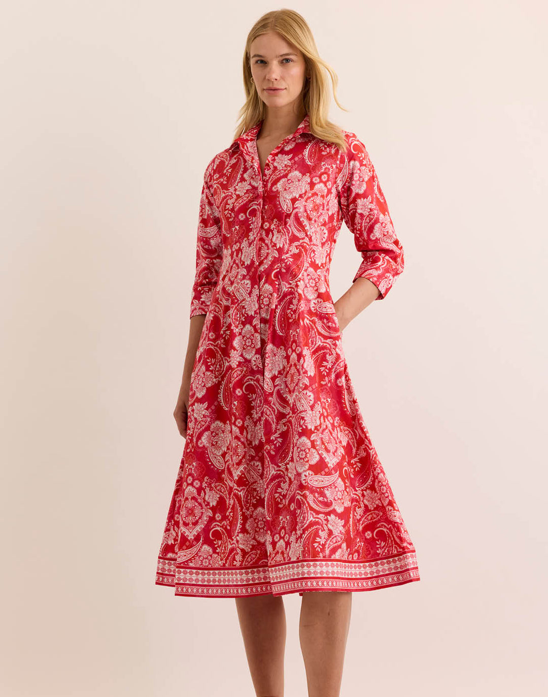 Martina 3/4 Sleeve Painted Paisley Dress