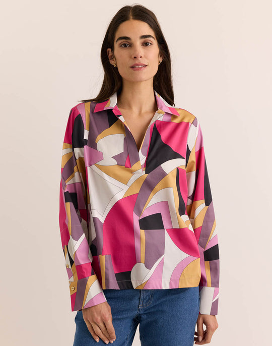 Mona Long Sleeve Abstract Graphic Top