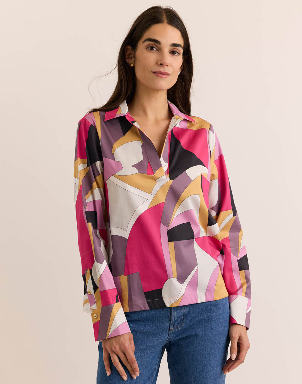Mona Long Sleeve Abstract Graphic Top