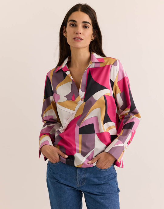 Mona Long Sleeve Abstract Graphic Top