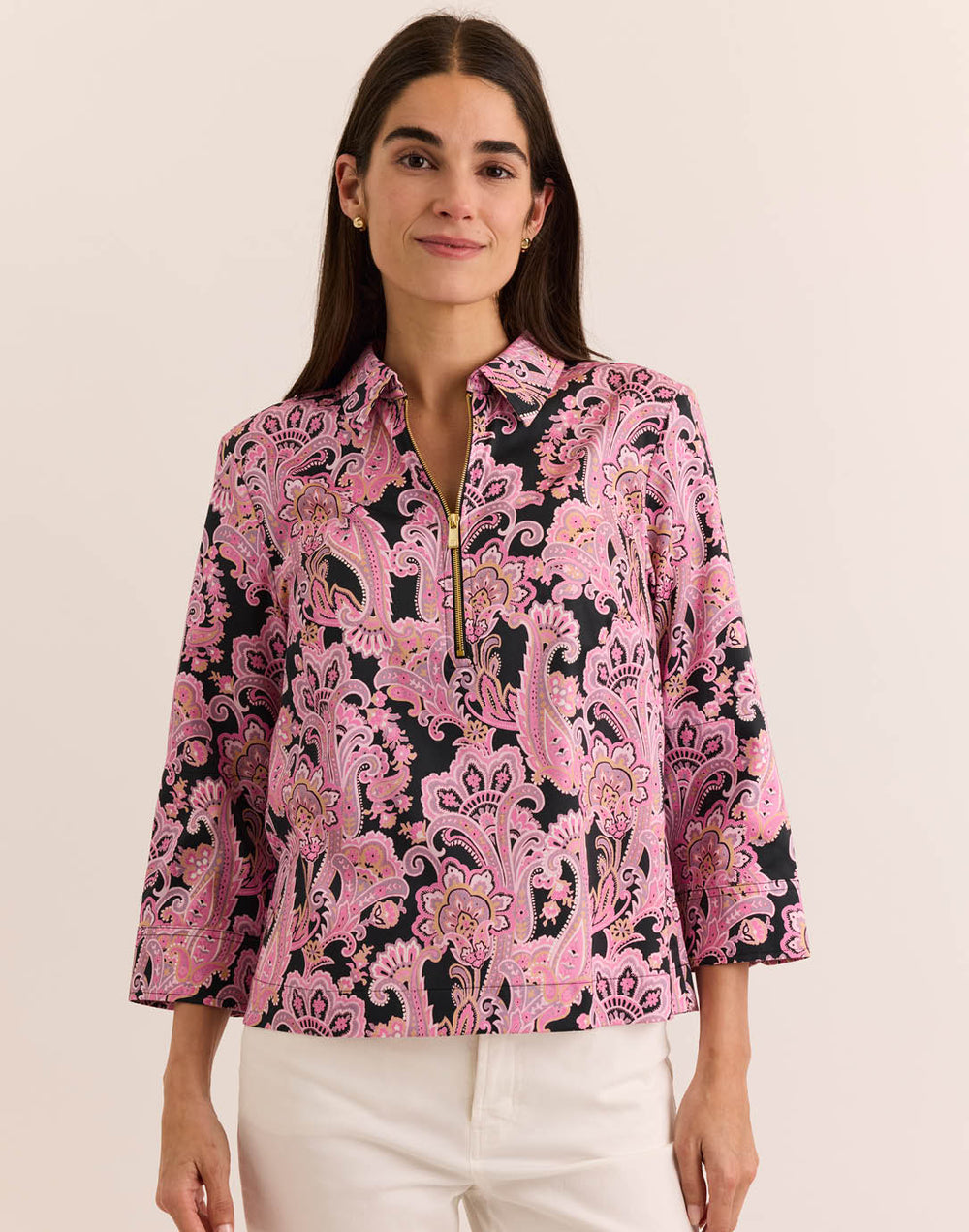 Alessa 3/4 Sleeve Bordeaux Paisley Top