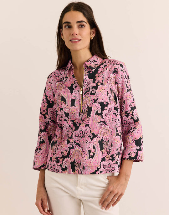 Alessa 3/4 Sleeve Bordeaux Paisley Top