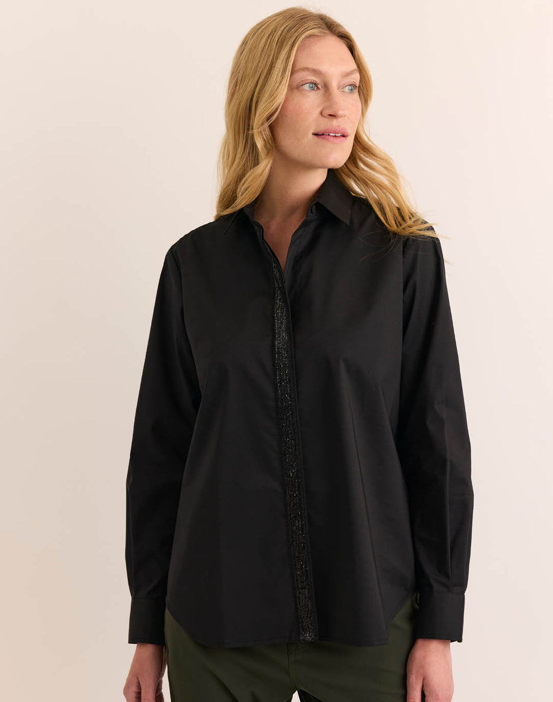 Esther Long Sleeve Sequin Trim Shirt