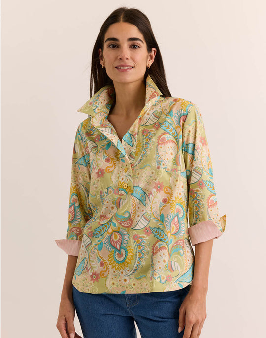 Aileen 3/4 Sleeve Festive Paisley Top