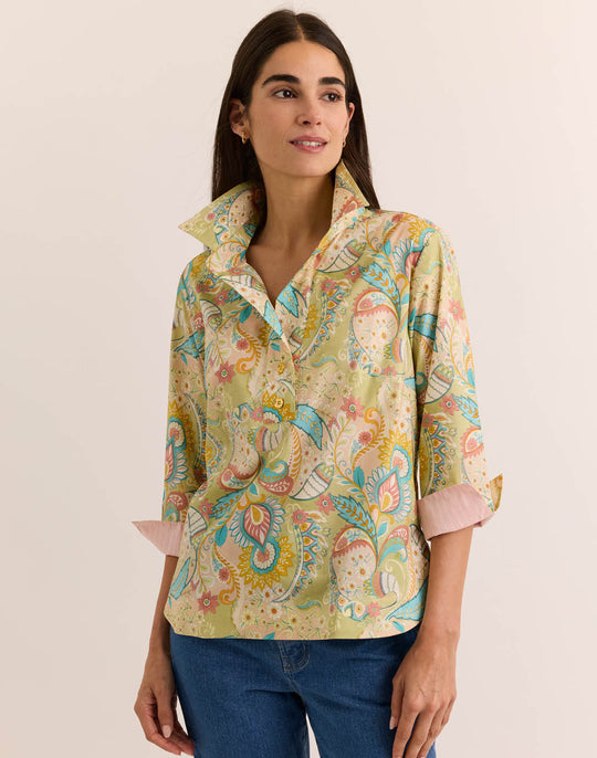 Aileen 3/4 Sleeve Festive Paisley Top