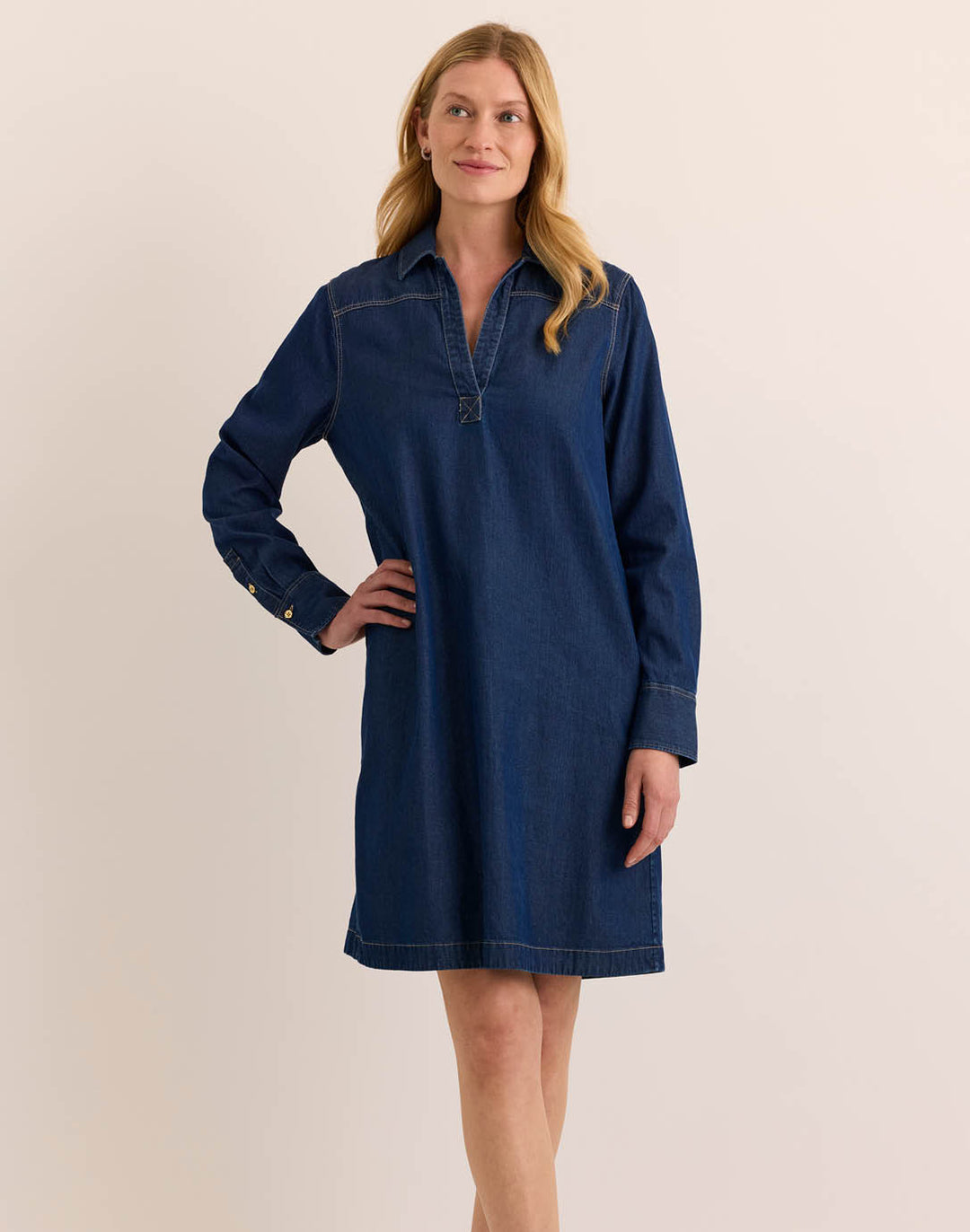 Monica Long Sleeve Dark Wash Denim Dress