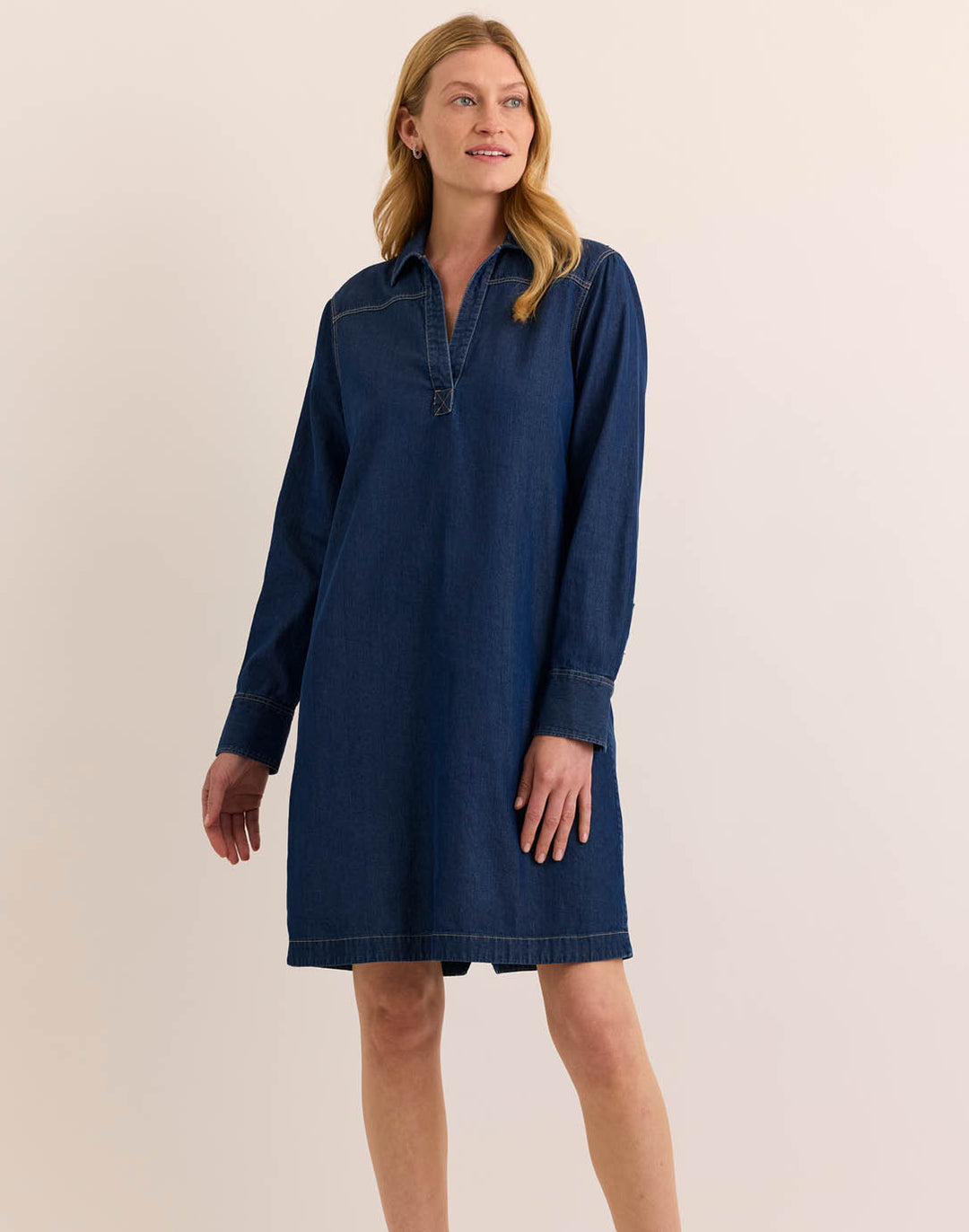 Monica Long Sleeve Dark Wash Denim Dress