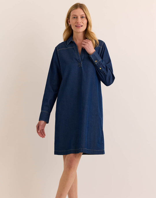 Monica Long Sleeve Dark Wash Denim Dress
