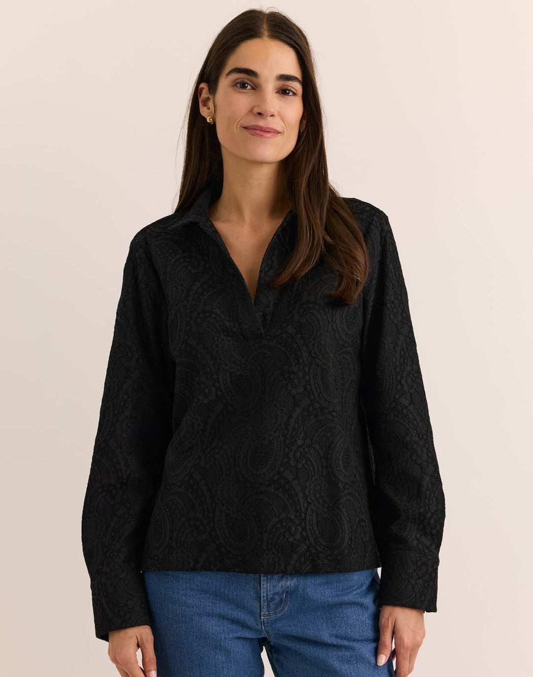 Mona Long Sleeve Bonded Lace Top