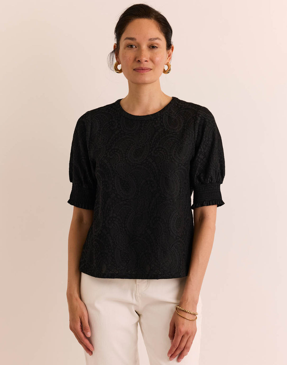 Tori Elbow Sleeve Bonded Lace Tee
