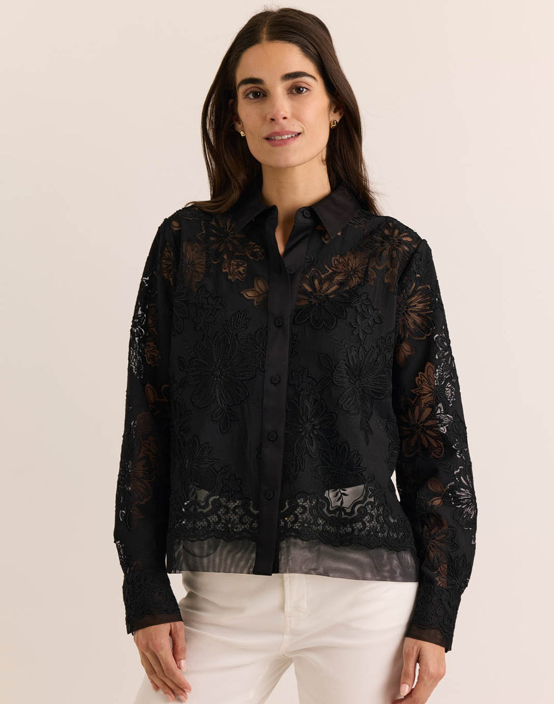 Venus Long Sleeve Floral Mesh Lace Shirt