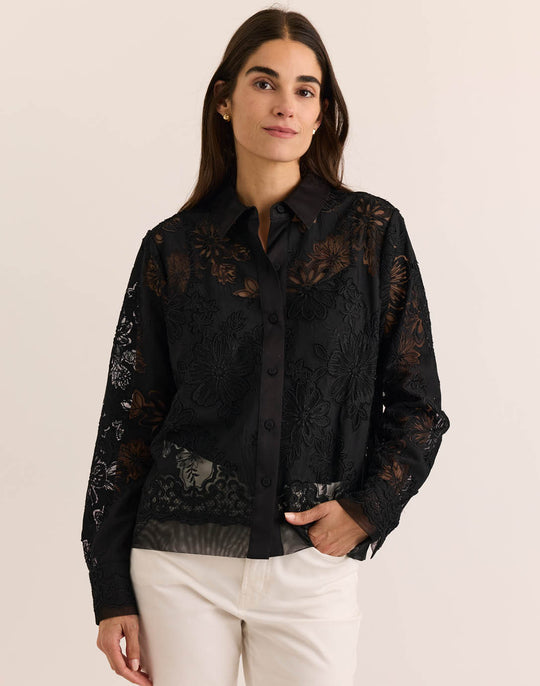 Venus Long Sleeve Floral Mesh Lace Shirt
