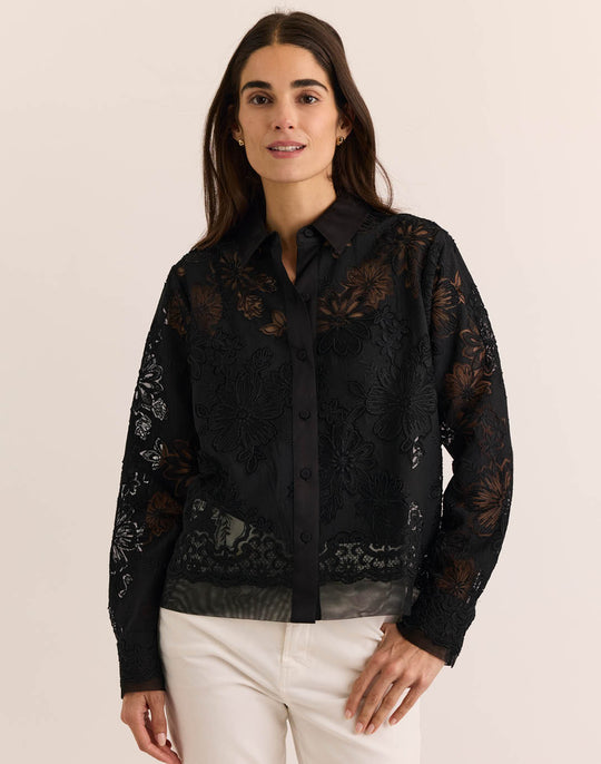 Venus Long Sleeve Floral Mesh Lace Shirt