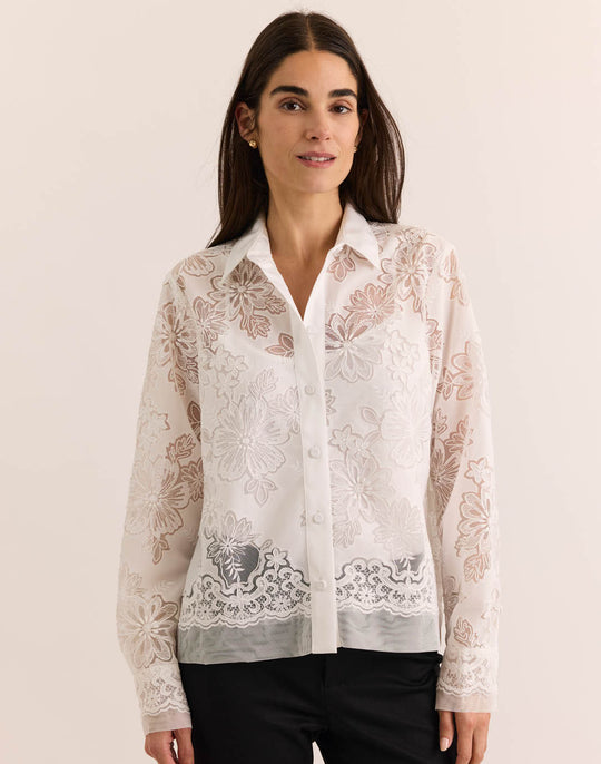 Venus Long Sleeve Floral Mesh Lace Shirt