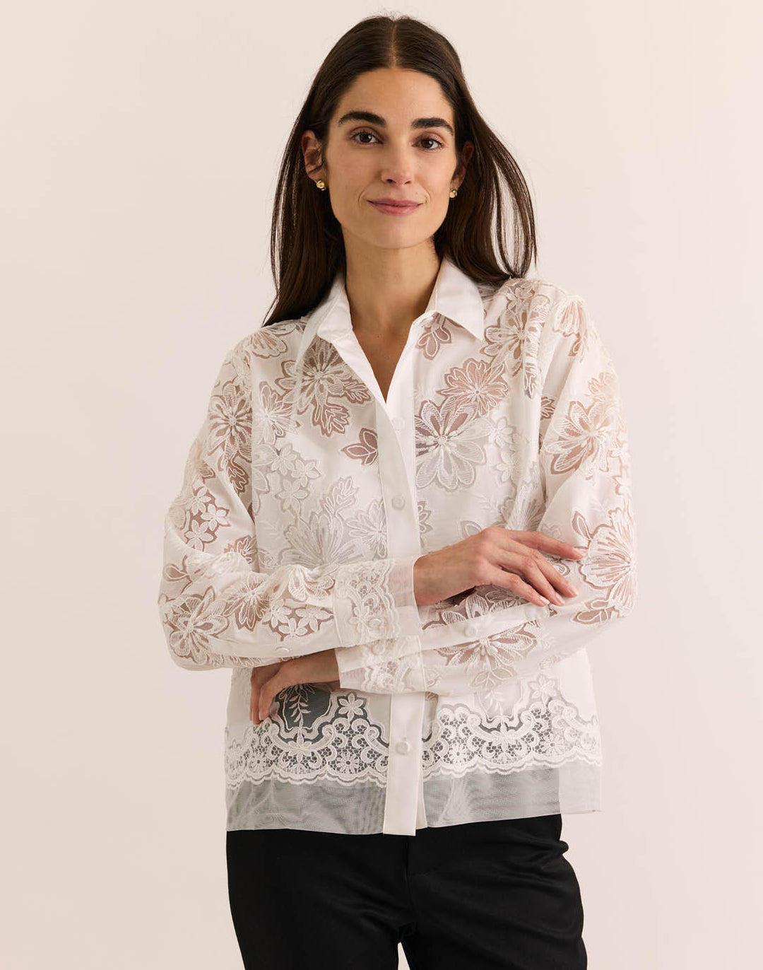 Venus Long Sleeve Floral Mesh Lace Shirt