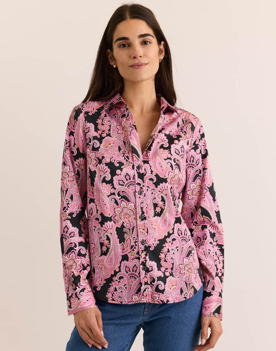 Clarice Long Sleeve Bordeaux Paisley Shirt