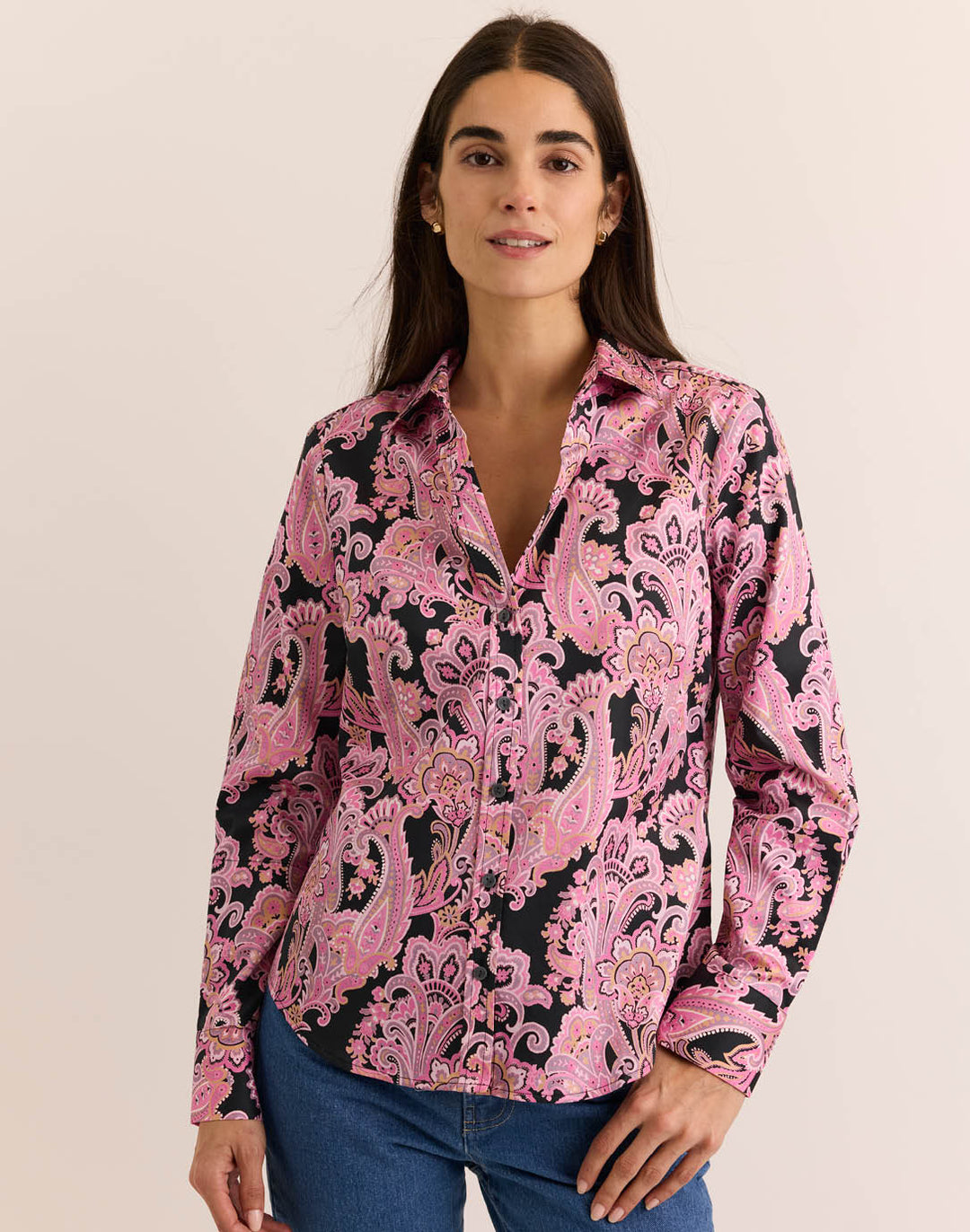 Clarice Long Sleeve Bordeaux Paisley Shirt