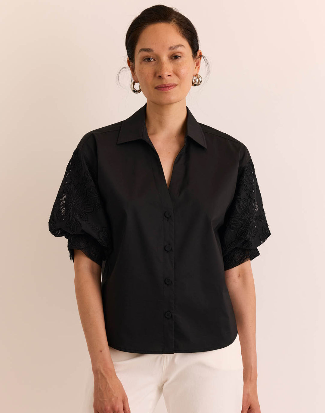 Lilian Elbow Sleeve Floral Mesh Shirt