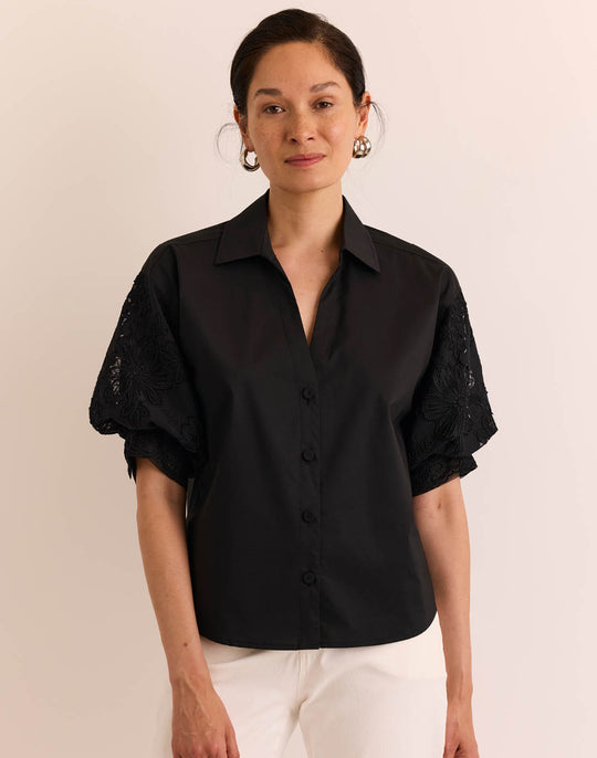 Lilian Elbow Sleeve Floral Mesh Shirt