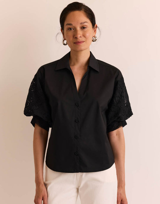 Lilian Elbow Sleeve Floral Mesh Shirt