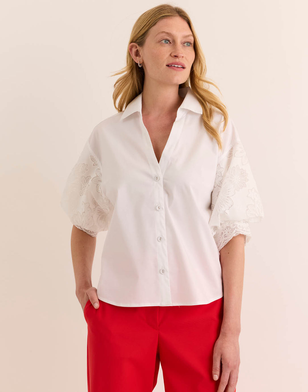 Lilian Elbow Sleeve Floral Mesh Shirt