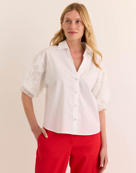 Lilian Elbow Sleeve Floral Mesh Shirt