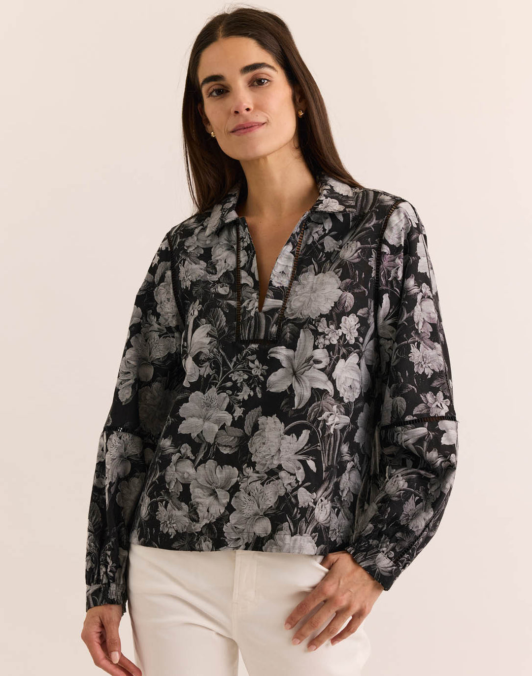 Laura Long Sleeve Night Floral Jacquard Top