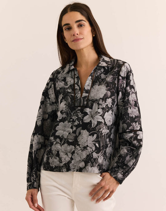 Laura Long Sleeve Night Floral Jacquard Top