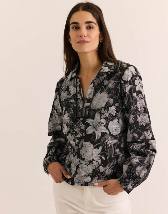 Laura Long Sleeve Night Floral Jacquard Top