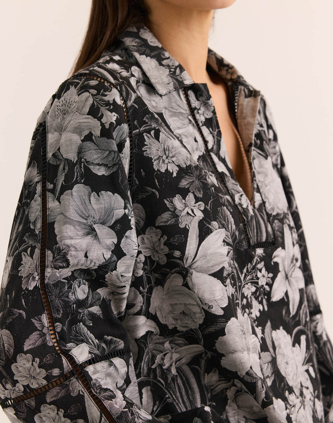 Laura Long Sleeve Night Floral Jacquard Top